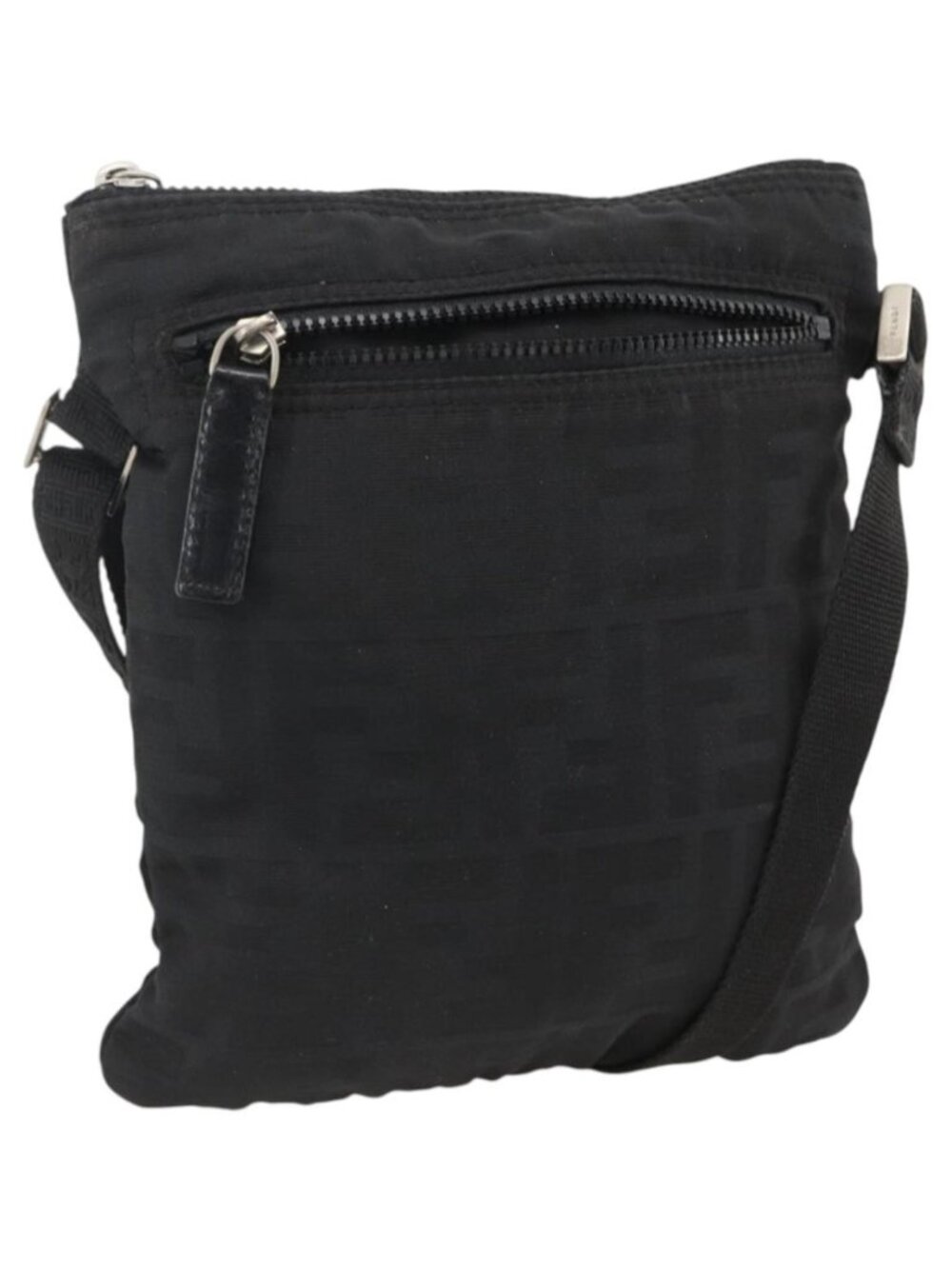 FENDI Zucca Canvas Shoulder Bag Black Silver